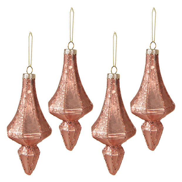 Clayre & Eef Kerstbal Set van 4 Ø 6 cm Roze Glas Kerstboomversiering Roze Kerstboomversiering