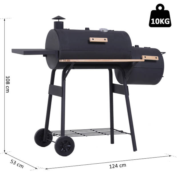Houtskool barbecue - BBQ - Grill - Barbeque - Rookoven - Smoker - 124 x 53 x 108 cm - Zwart