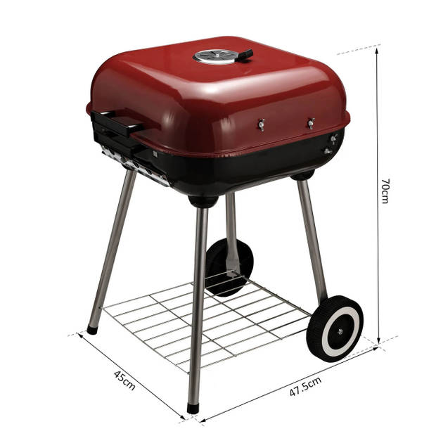 Houtskool barbecue - BBQ - Grill - Barbeque - 47,5 cm - Rood