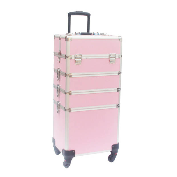 Visagie make up koffer cosmetica kappers trolley beauty case 4 in 1 Roze