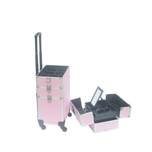 Visagie make up koffer cosmetica kappers trolley beauty case 4 in 1 Roze