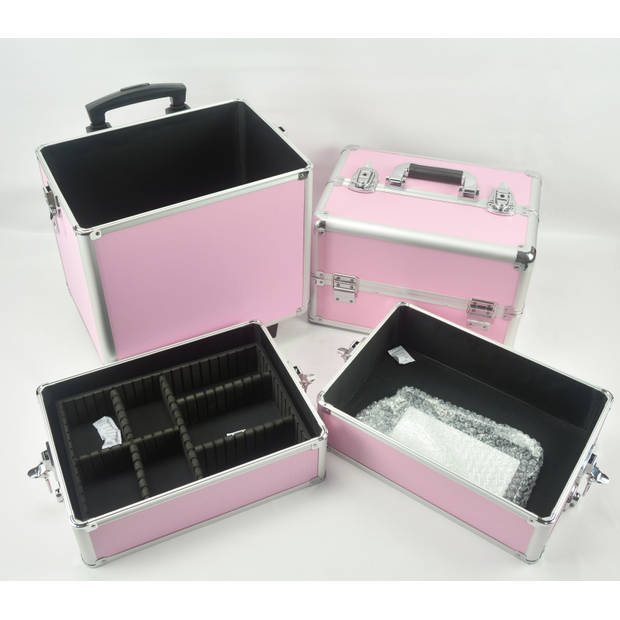 Visagie make up koffer cosmetica kappers trolley beauty case 4 in 1 Roze