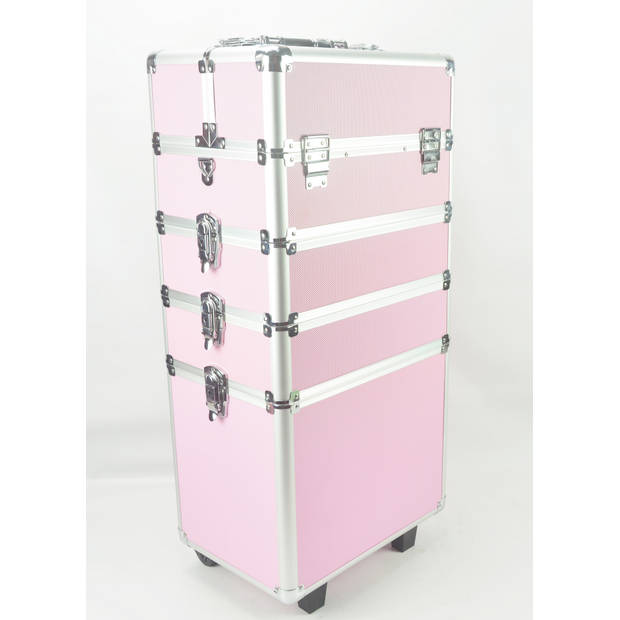 Visagie make up koffer cosmetica kappers trolley beauty case 4 in 1 Roze