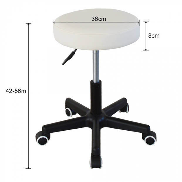 Bureaukruk - kantoorkruk - werkkruk - tabouret - hoogte instelbaar 42 tot 56 cm - wit