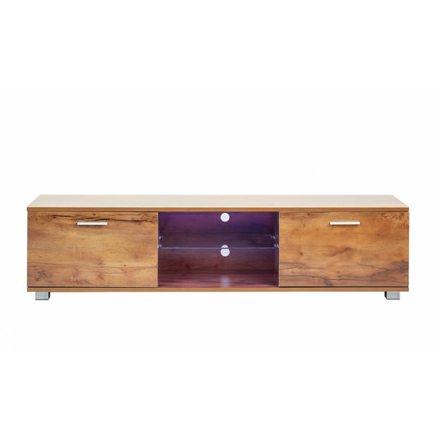 TV meubel - dressoir - led verlichting - 140 cm breed - bruin houtstructuur