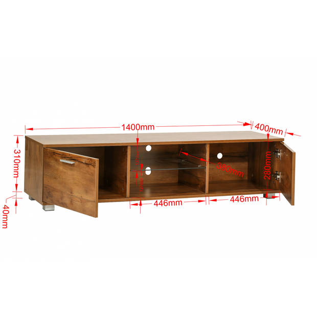 TV meubel - dressoir - led verlichting - 140 cm breed - bruin houtstructuur