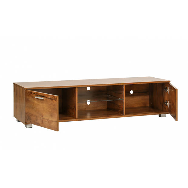 TV meubel - dressoir - led verlichting - 140 cm breed - bruin houtstructuur