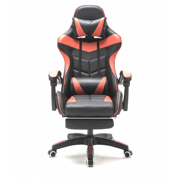 Gamestoel met voetsteun Cyclone tieners - bureaustoel - racing gaming stoel - rood zwart