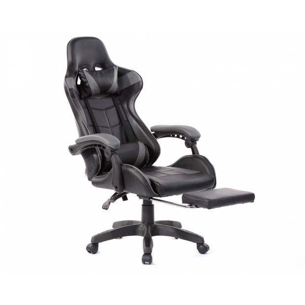 Gamestoel met voetsteun Cyclone tieners - bureaustoel - racing gaming stoel - grijs zwart