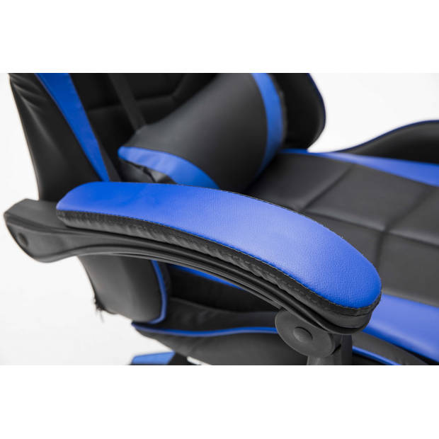 Gamestoel met voetsteun Cyclone tieners - bureaustoel - racing gaming stoel - blauw zwart