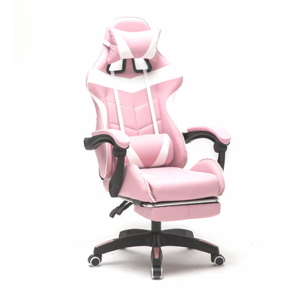 Gamestoel met voetsteun Cyclone tieners - bureaustoel - racing gaming stoel - roze wit