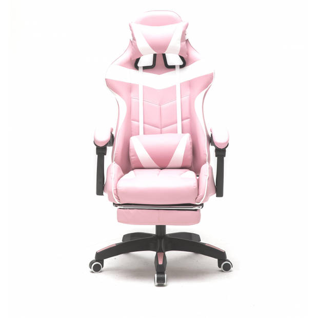 Gamestoel met voetsteun Cyclone tieners - bureaustoel - racing gaming stoel - roze wit