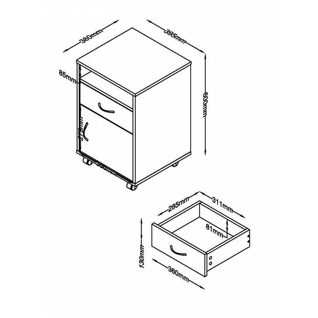 Ladeblok - bureau kastje verrijdbaar