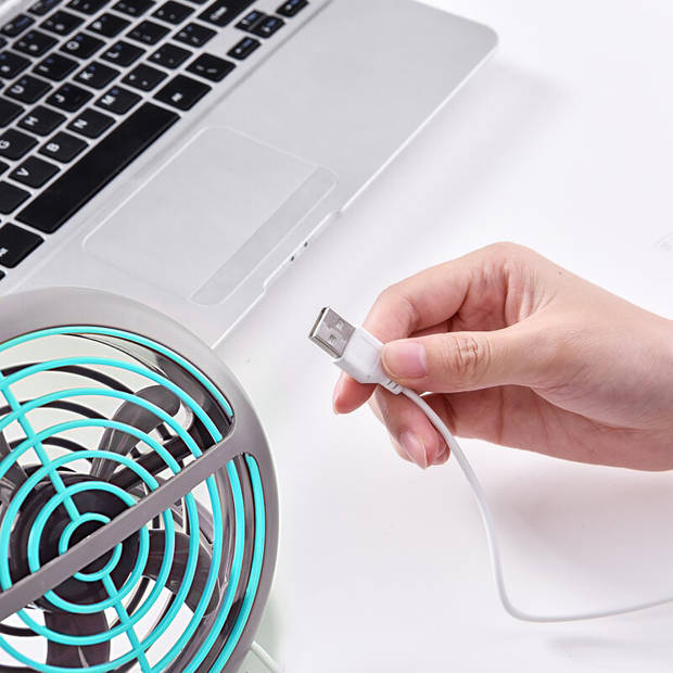 USB Ventilator - Shiqu Fany - Mini Tafelventilator - Kantelbaar - Aan/Uit Schakelaar - Rond - Grijs/Blauw