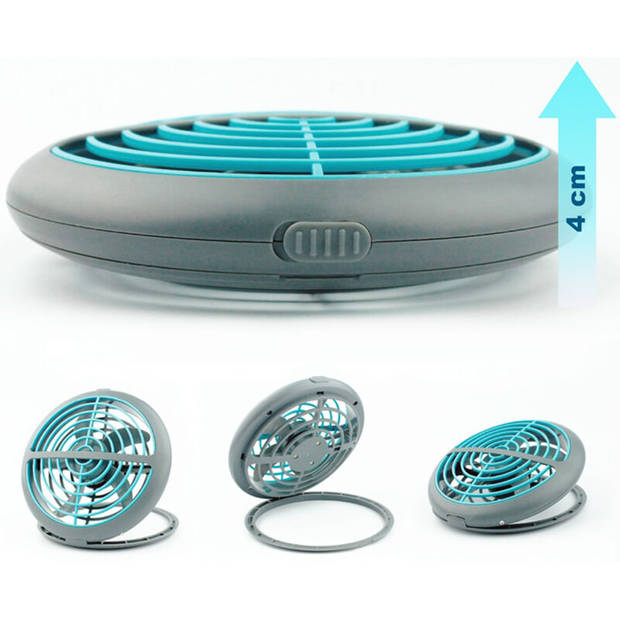 USB Ventilator - Shiqu Fany - Mini Tafelventilator - Kantelbaar - Aan/Uit Schakelaar - Rond - Grijs/Blauw