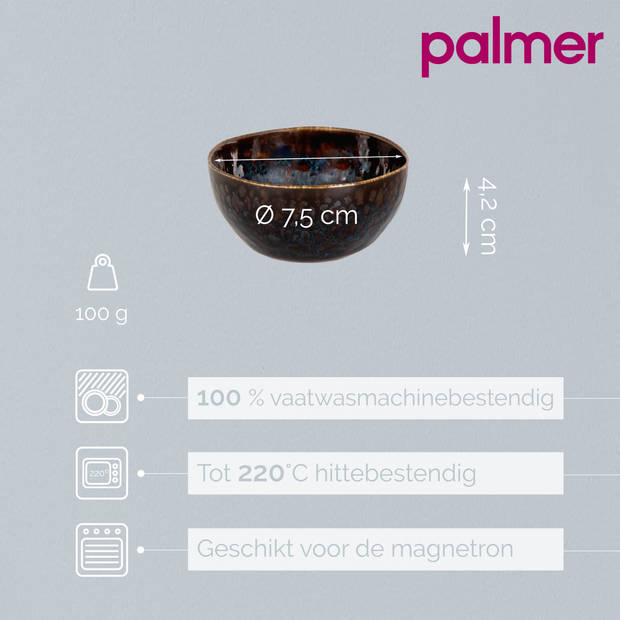 Palmer Schaal Eccentric 7.5 cm 10 cl Blauw Stoneware 6 stuks