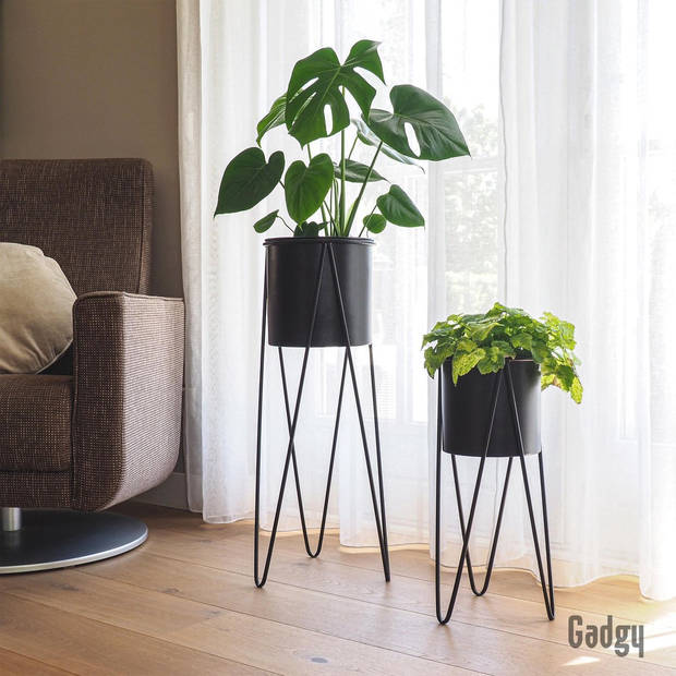 Gadgy Bloempot op standaard set van 2 - Plantenstandaard met Pot - Plantenonderzetter - Metaal - 70.5 en 48CM Hoog