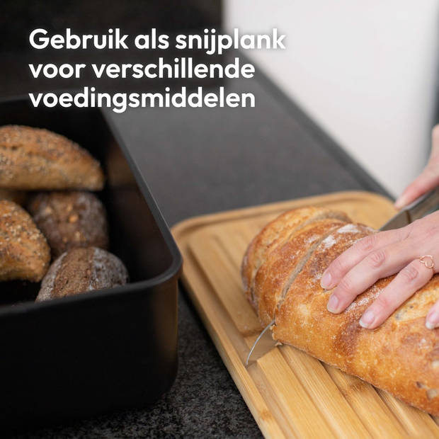 Gadgy Broodtrommel met Bamboe Deksel – Brooddoos met Snijplank - Bewaardoos Crackers en Ontbijtkoek - Vershouddoos -