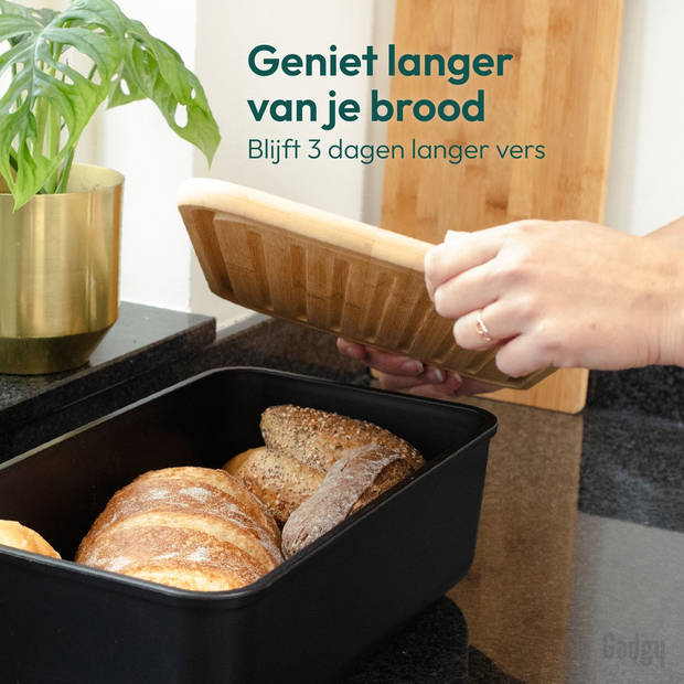 Gadgy Broodtrommel met Bamboe Deksel – Brooddoos met Snijplank - Bewaardoos Crackers en Ontbijtkoek - Vershouddoos -