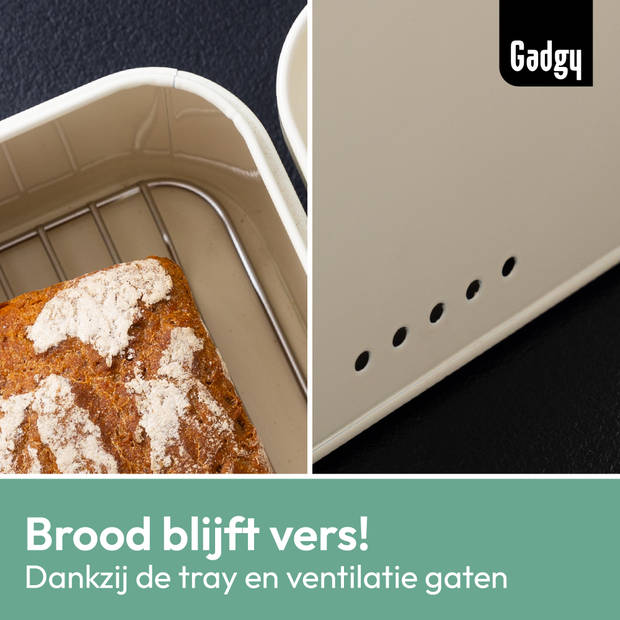 Gadgy Broodtrommel - Met Klepdeksel en Kruimelrek - Brooddoos - Off White - Metaal - Brood Bewaardoos