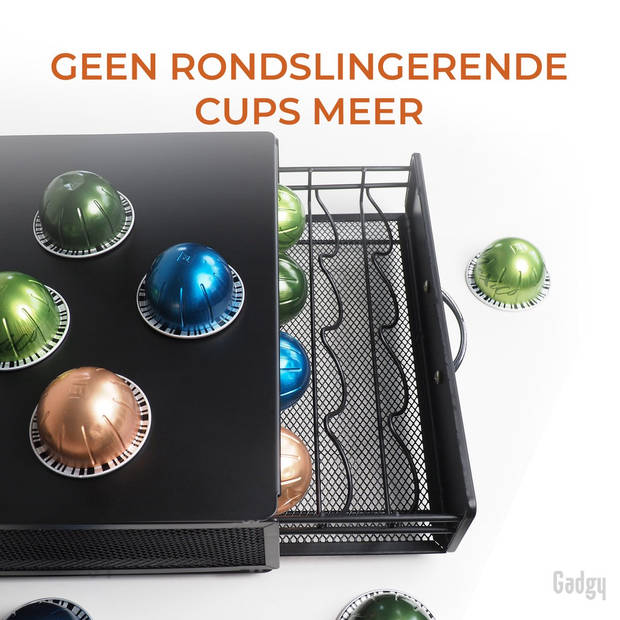 Gadgy Capsulehouder voor 40 Vertuo cups – Koffiecups houder met lade – Zwart - RVS