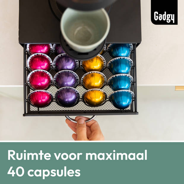 Gadgy Capsulehouder voor 40 Vertuo cups – Koffiecups houder met lade – Zwart - RVS