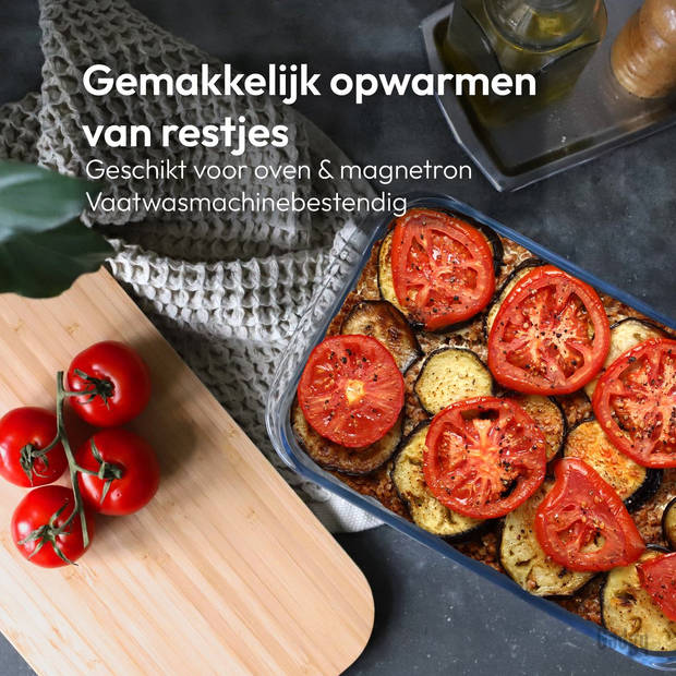 Gadgy Glazen Vershoudbakjes - 2 Bakjes met Deksel - Meal Prep Glazen Bakjes BPA-vrij - Magnetron / Oven Opwarmen -