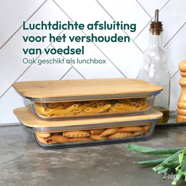 Gadgy Glazen Vershoudbakjes - 2 Bakjes met Deksel - Meal Prep Glazen Bakjes BPA-vrij - Magnetron / Oven Opwarmen -