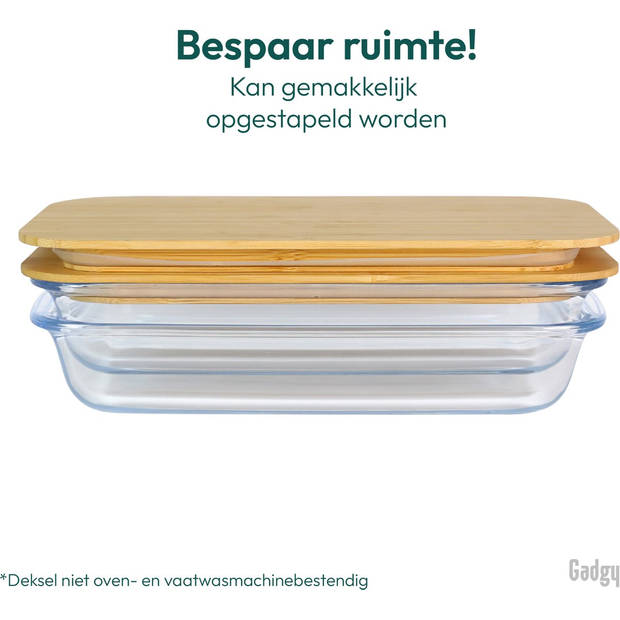 Gadgy Glazen Vershoudbakjes - 2 Bakjes met Deksel - Meal Prep Glazen Bakjes BPA-vrij - Magnetron / Oven Opwarmen -