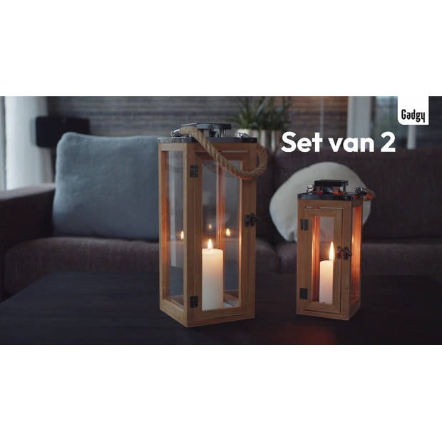 Gadgy Lantaarn Set - Lantaarn Windlicht 2 st - Decoratie Woonkamer - Kaarsenhouder Glas 42&29CM - Tafeldecoratie -