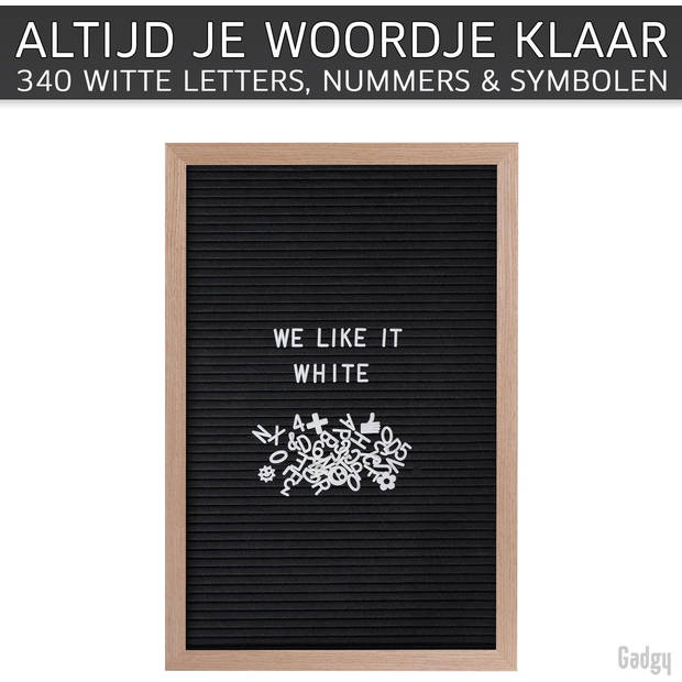 Gadgy Letterbord Zwart Vilt - Houten lijst 30x45cm - Inclusief 570 Kleuren Letters en 100 Icoontjes - Wanddecoratie