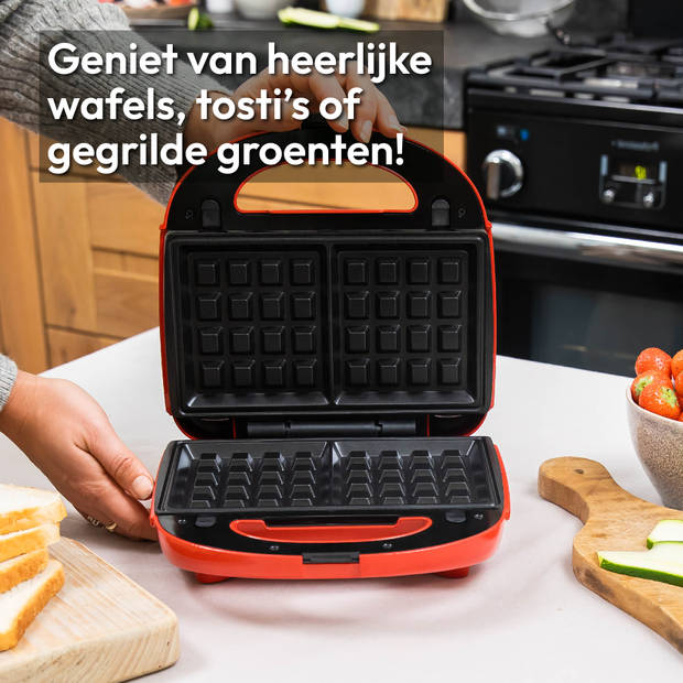 Gadgy 3 in 1 Tosti Apparaat - Wafelijzer - Grill Apparaat - Verwisselbare Platen - Tosti ijzer - Croque Monsieur Toestel