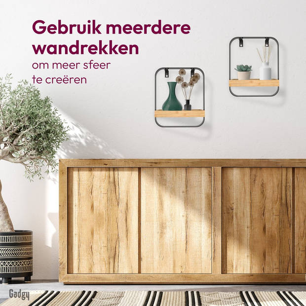 Gadgy Wandplank Metaal Hout Zwart - Wandrek - Wandbox - Wanddecoratie Industrieel - Muurdecoratie - 29x24CM