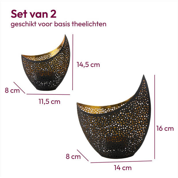 Gadgy Waxinelichthouder Oosters - Theelichthouders Raam of Woonkamer - Set van 2 - Decoratie voor Binnen 16&14.5CM -