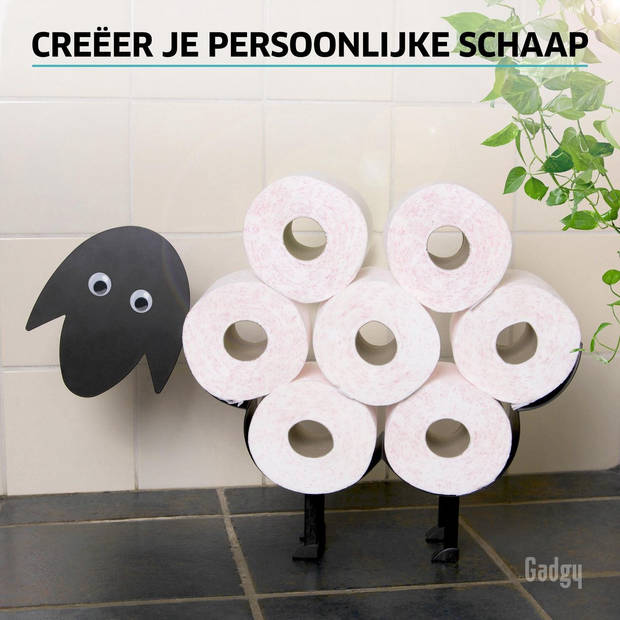 Gadgy WC Rolhouder Zwart Schaap - Reserverolhouder - Toiletrolhouder zwart - Handdoekrek – Vaderdag Cadeau - Metaal