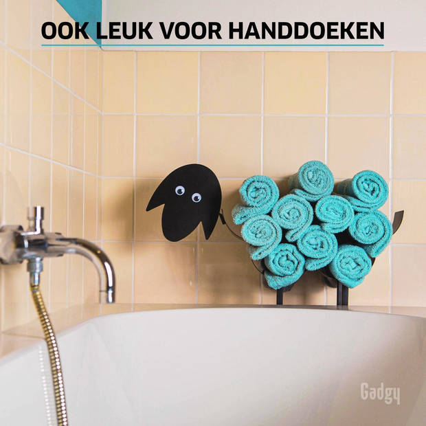 Gadgy WC Rolhouder Zwart Schaap - Reserverolhouder - Toiletrolhouder zwart - Handdoekrek – Vaderdag Cadeau - Metaal