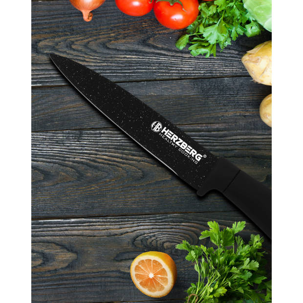 Herzberg 8 Pieces Knife Set with Acrylic Stand - Black Marble