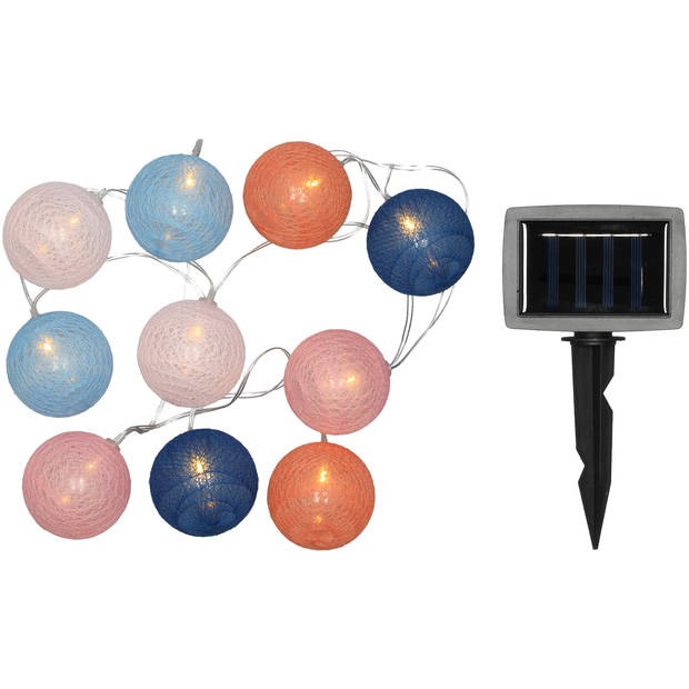 Blokker Solar partylights - 10 cottonballs - blauw/roze/terra