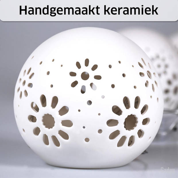 Gadgy Bollamp Keramiek met Lichtsnoer - Set van 3: Ø 8/10/12 cm - Versiering Tafellamp op Batterijen - Sfeerverlichting