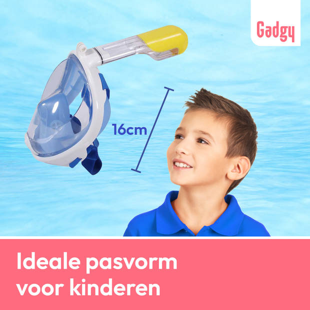 Gadgy Snorkelmasker voor kinderen - Snorkelset Blauw - Full Face Duikmasker Kind - Duikbril met Snorkel - Snorkelen en