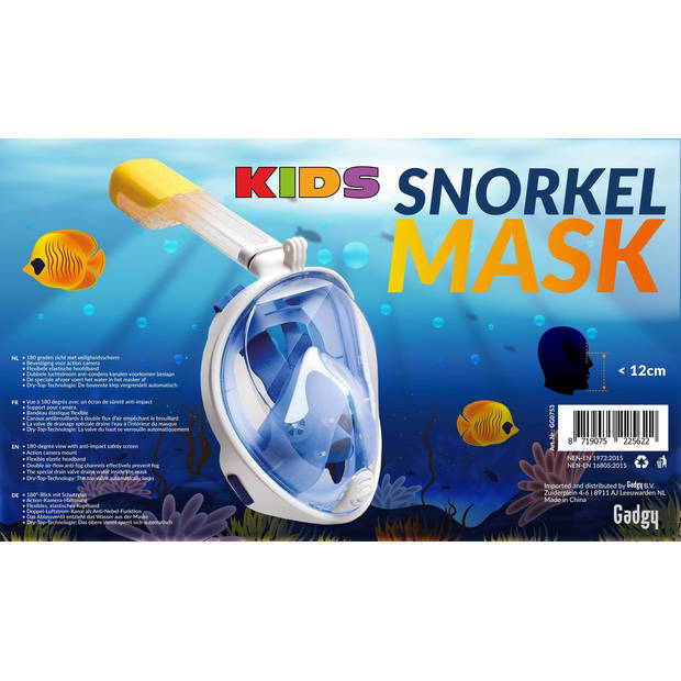 Gadgy Snorkelmasker voor kinderen - Snorkelset Blauw - Full Face Duikmasker Kind - Duikbril met Snorkel - Snorkelen en