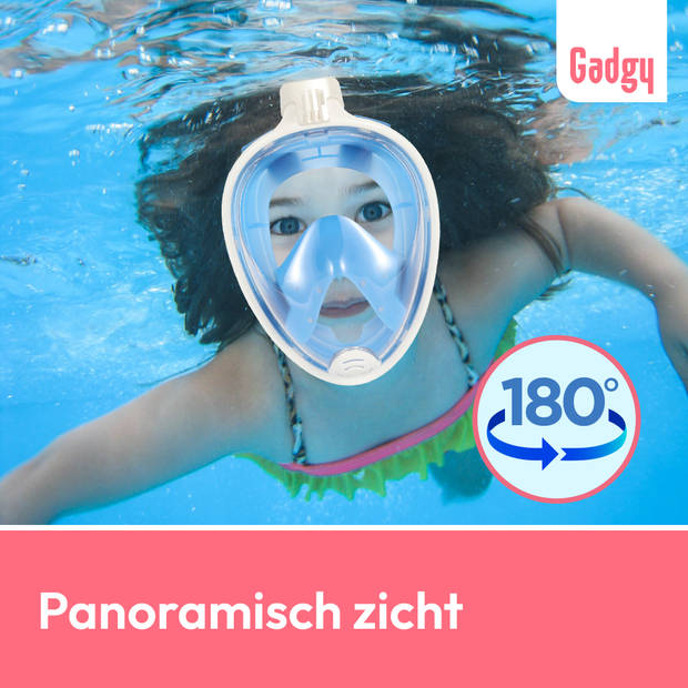 Gadgy Snorkelmasker voor kinderen - Snorkelset Blauw - Full Face Duikmasker Kind - Duikbril met Snorkel - Snorkelen en