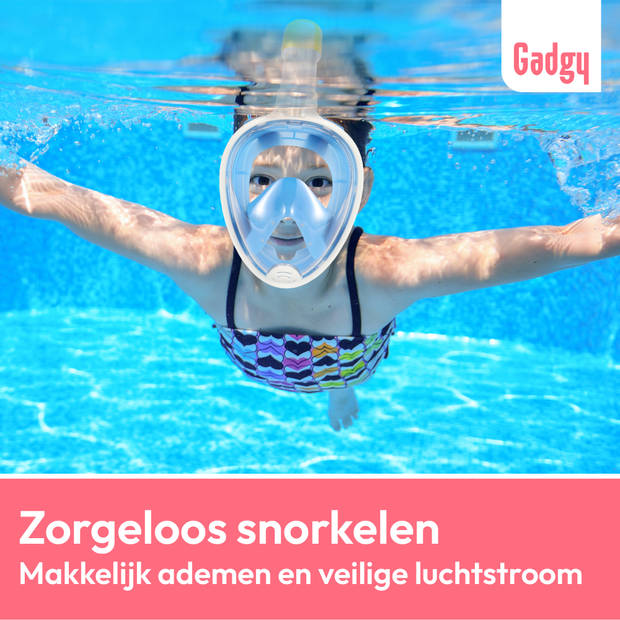 Gadgy Snorkelmasker voor kinderen - Snorkelset Blauw - Full Face Duikmasker Kind - Duikbril met Snorkel - Snorkelen en