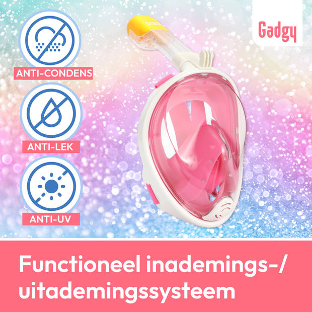 Gadgy Duikmasker Full Face Kinderen - Duikbril met Snorkel - Snorkelset Kinderen - Snorkelmasker Kind - Roze - Snorkelen