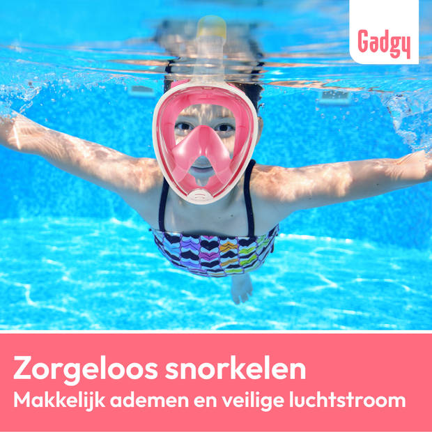 Gadgy Duikmasker Full Face Kinderen - Duikbril met Snorkel - Snorkelset Kinderen - Snorkelmasker Kind - Roze - Snorkelen