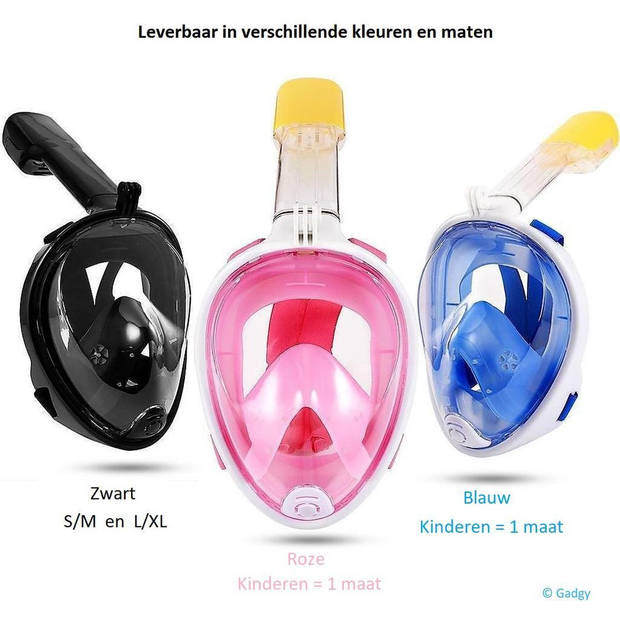 Gadgy Snorkelmasker Volwassenen L/XL- Snorkelset Zwart - Full Face Duikmasker - Duikbril met Snorkel - Snorkelen en