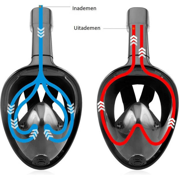 Gadgy Snorkelmasker Volwassenen L/XL- Snorkelset Zwart - Full Face Duikmasker - Duikbril met Snorkel - Snorkelen en
