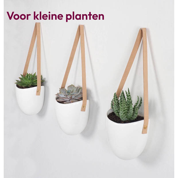 Gadgy Plantenhanger Keramiek – Set van 3 – Wit Steen- Hangpot – Hangende Bloempot Plantenpot - 12 x 11 x 9.5 cm