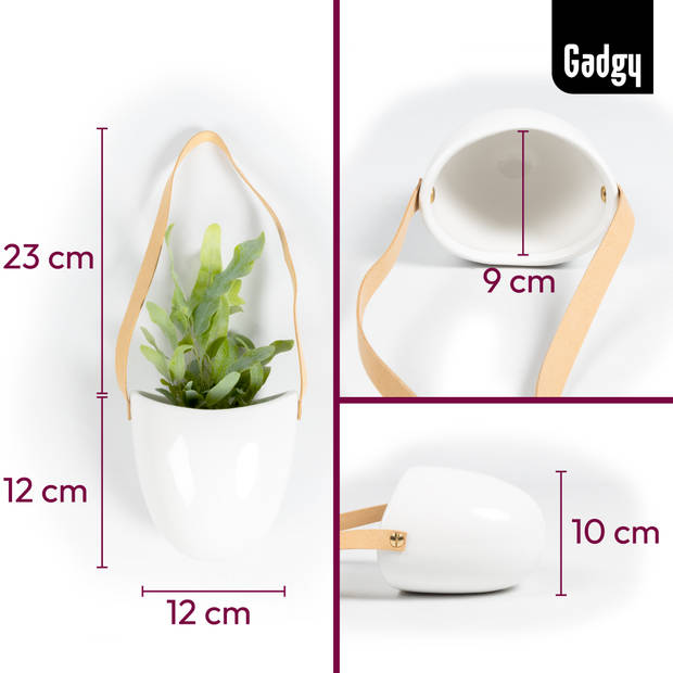 Gadgy Plantenhanger Keramiek – Set van 3 – Wit Steen- Hangpot – Hangende Bloempot Plantenpot - 12 x 11 x 9.5 cm