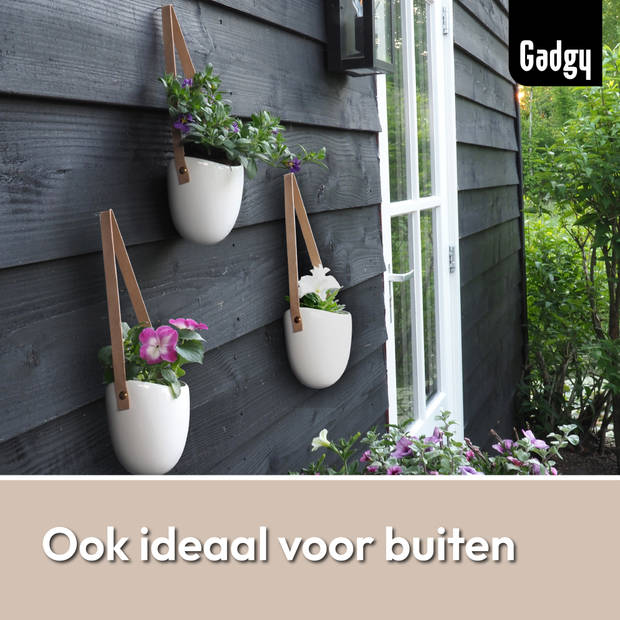 Gadgy Plantenhanger Keramiek – Set van 3 – Wit Steen- Hangpot – Hangende Bloempot Plantenpot - 12 x 11 x 9.5 cm